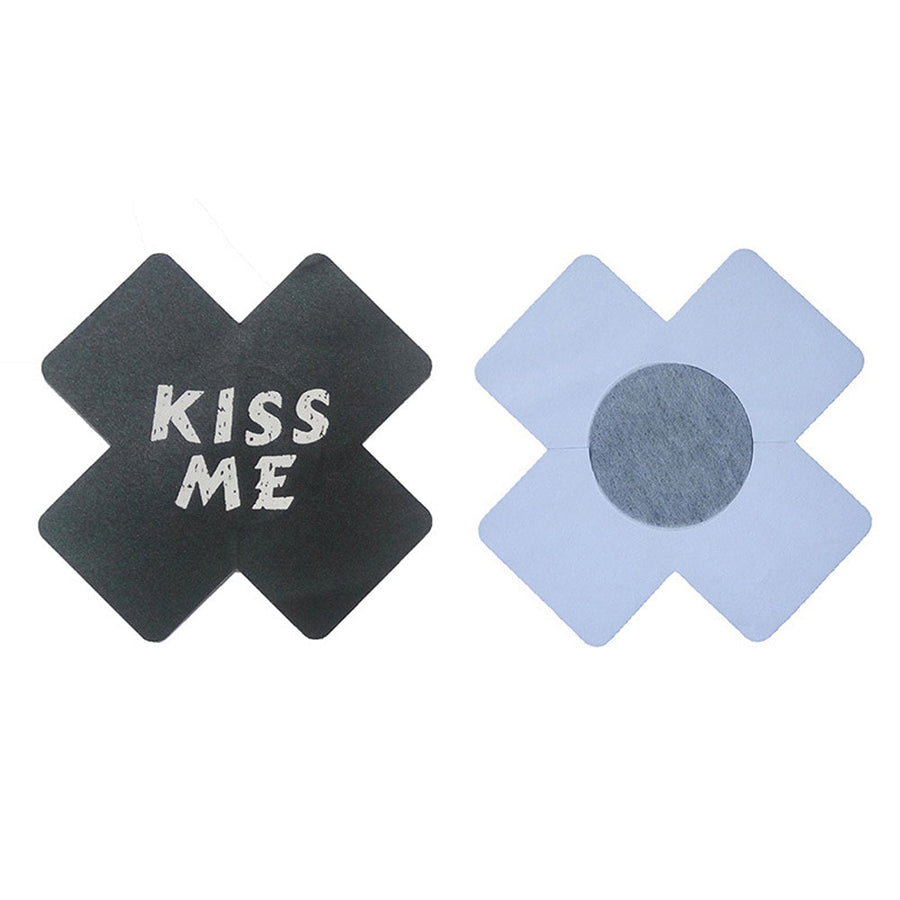 10 Pack Black Red Cross Pasties Letter Print Nippe Covers Black Luminous Pasties