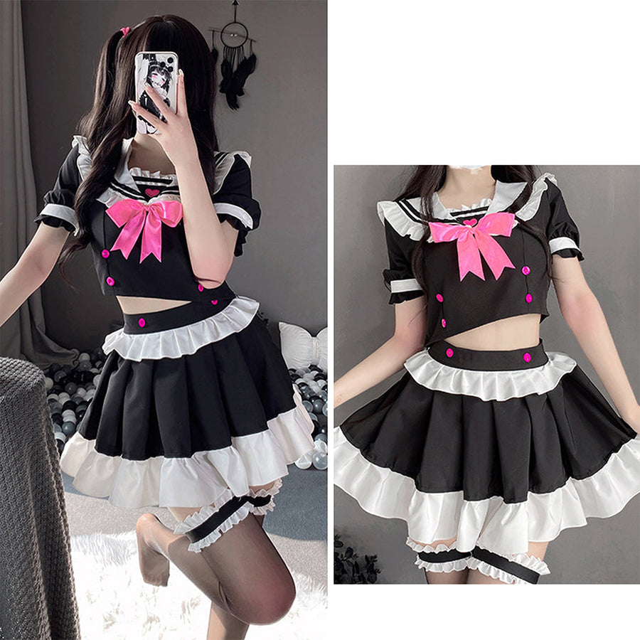Anime Maid Cosplay Costume Classic Japanese Lolita Lace Top with Skirt Uniform Outfit