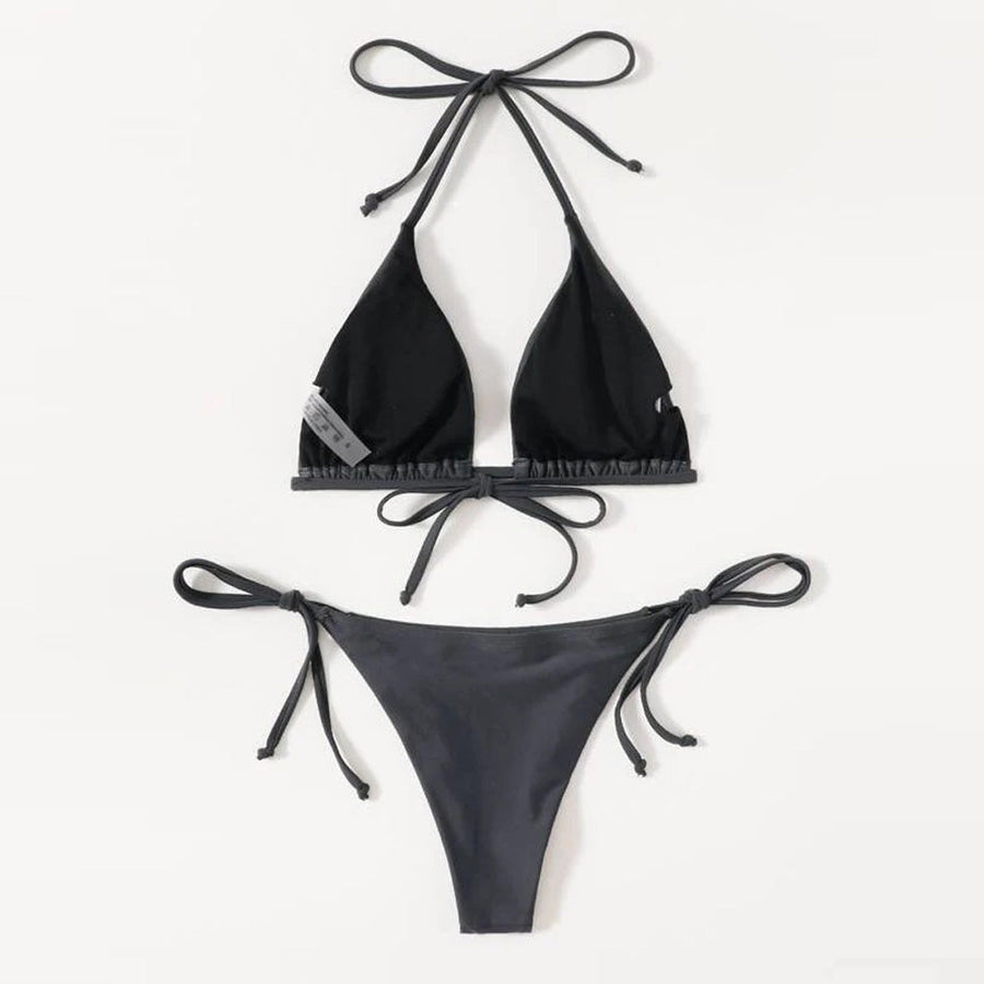 2 Piece String Bikini Set Halter Tie Back Triangle Bikini and High Cut Bikini Bottom Sexy Swimsuits
