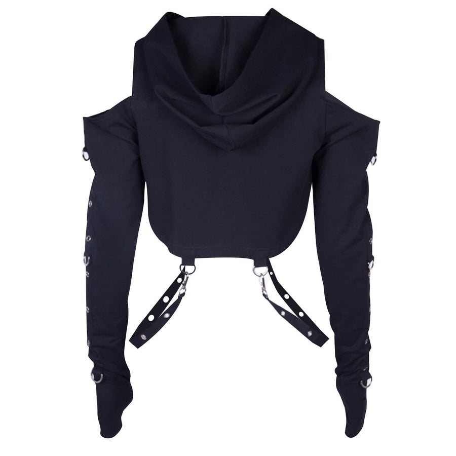 Gothic Street Short Hoodie Dark Halloween Off-shoulder Pullover Crop Top