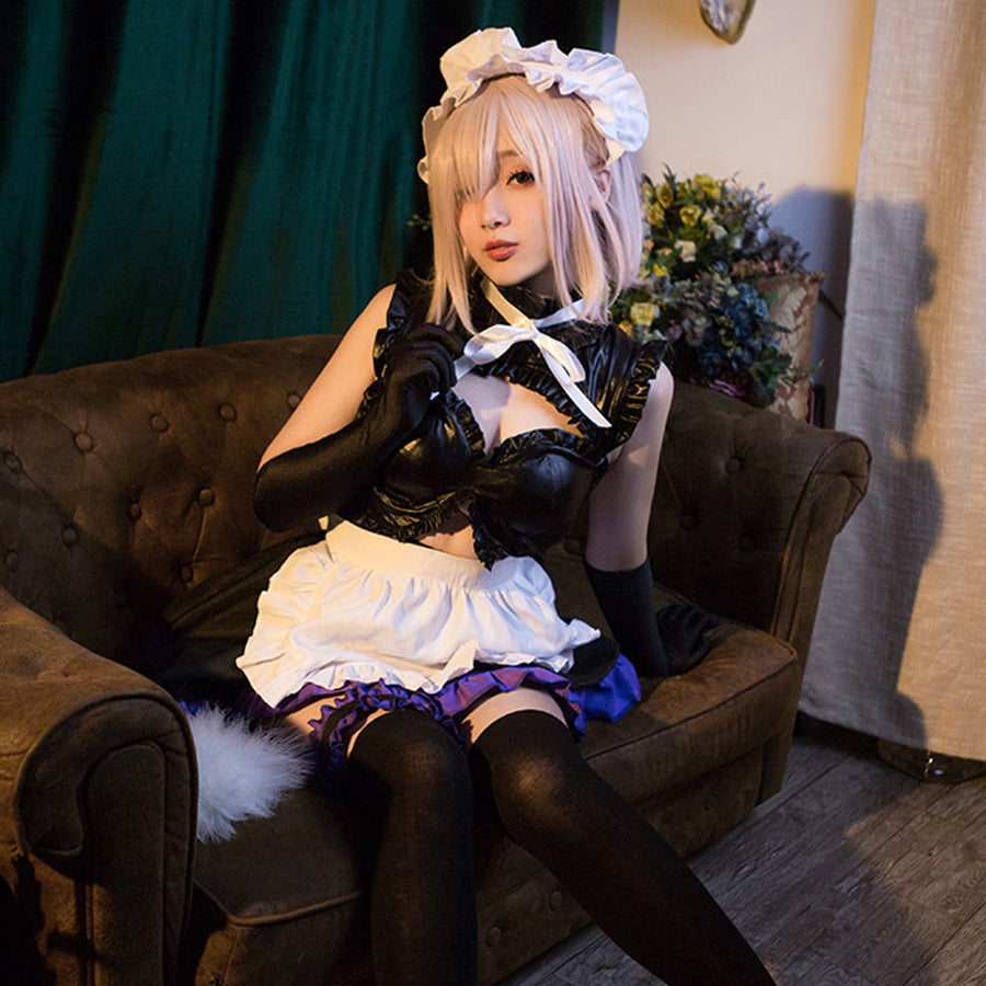 Fate Grand Order Mash Kyrielight Costume Anime FGO Matthew Maid Cosplay Outfits Latex Maid Dress with Full Set Accessories