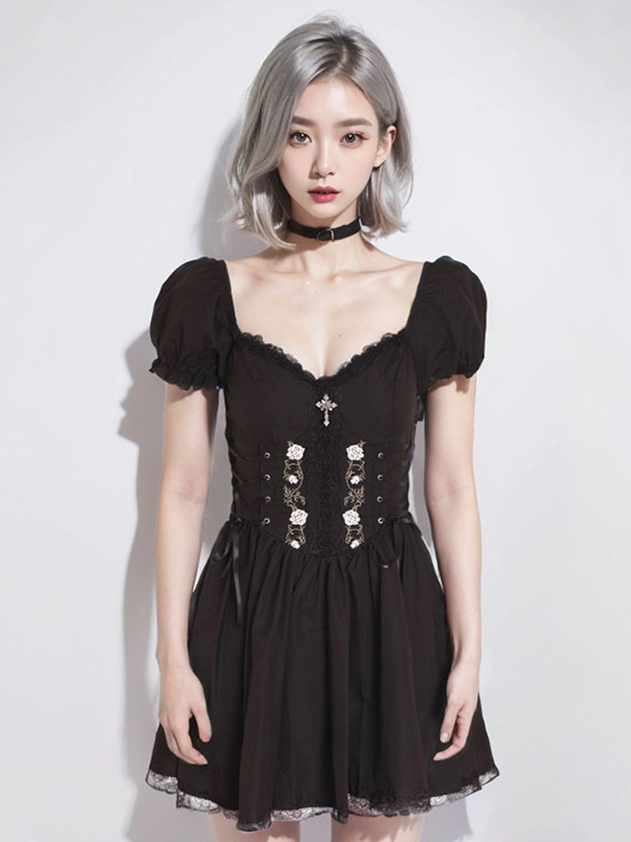 Puff Sleeve Short Goth Dress