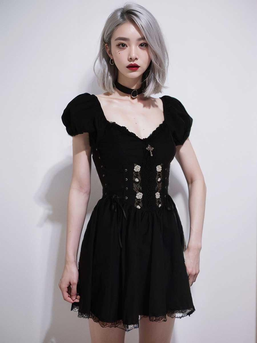 Puff Sleeve Short Goth Dress