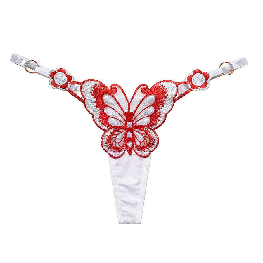 Sexy Butterfly Embroidered T-string Panty Strappy Sides Underwear