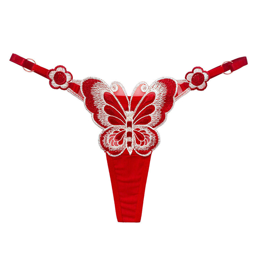 Sexy Butterfly Embroidered T-string Panty Strappy Sides Underwear