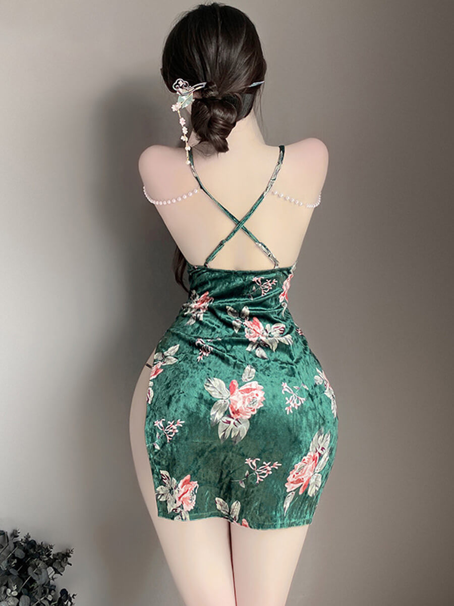 Floral Velvet Cheongsam Dress
