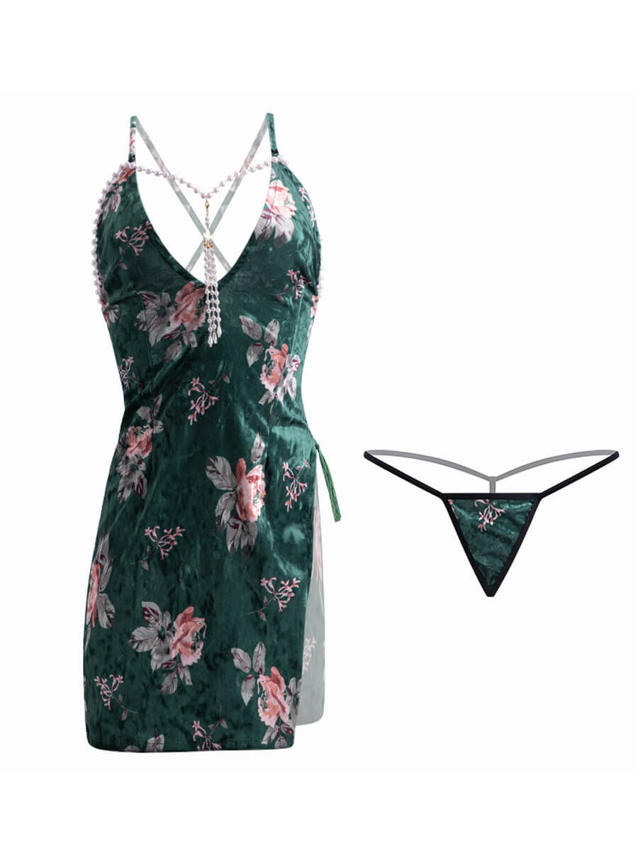 Floral Velvet Cheongsam Dress
