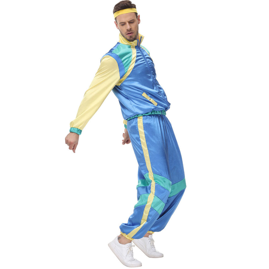 Couple 80s Tracksuit Hip Hop Disco Costume Color Block Jacket and Pants for Men Women