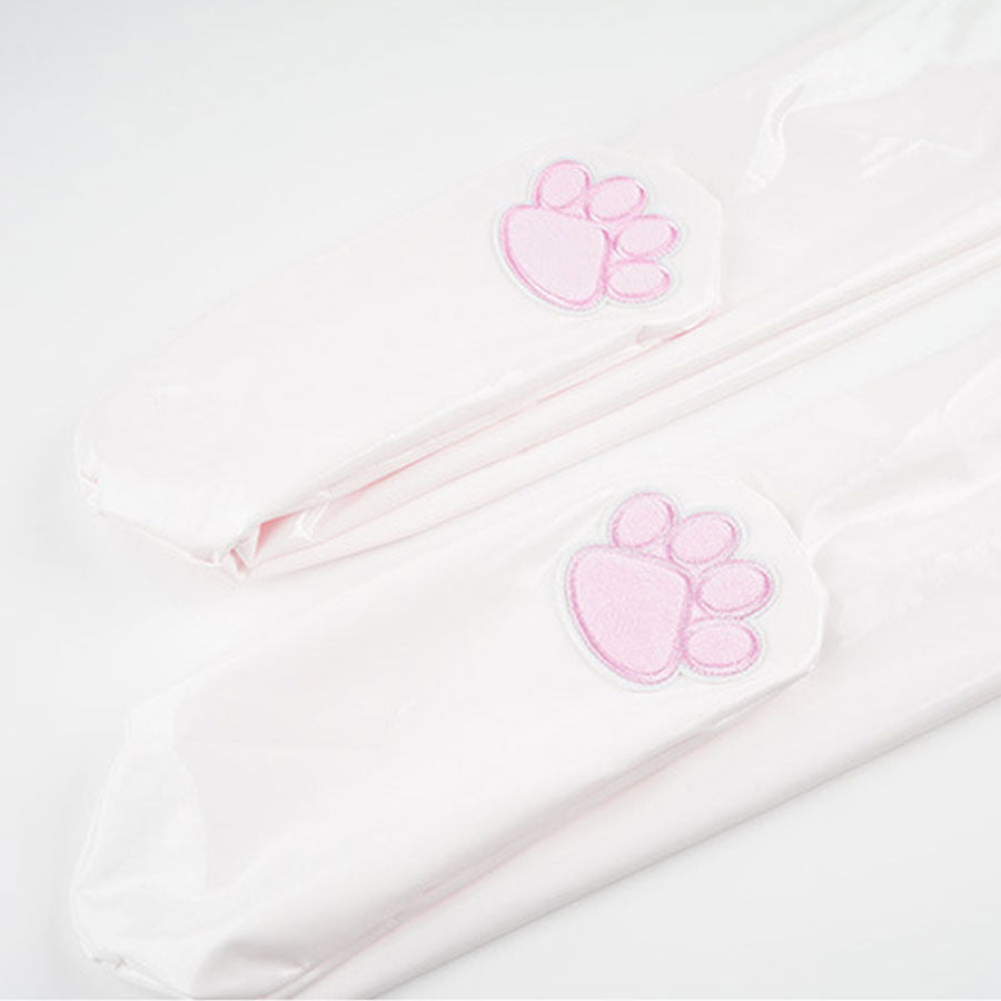 Cute Latex Thigh High Stocking 2 Color Shiny Faux Leather Cat Paw Thigh High Socks