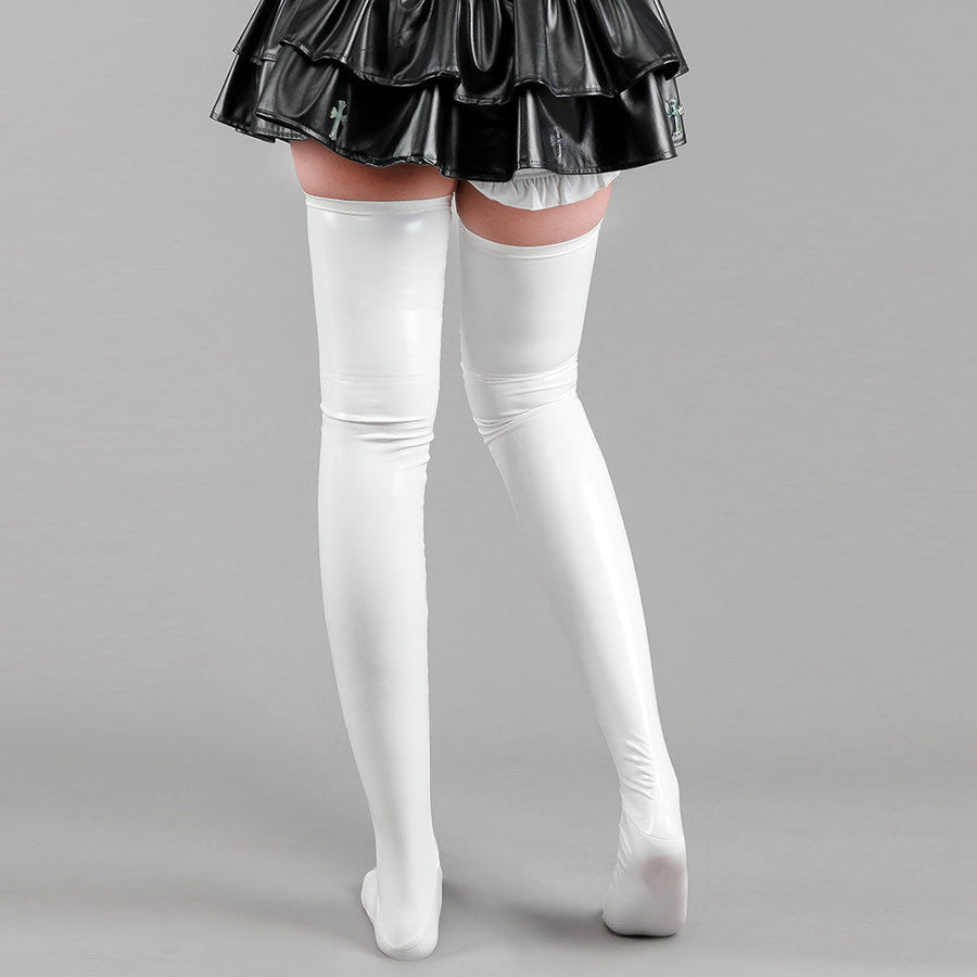 Cute Latex Thigh High Stocking 2 Color Shiny Faux Leather Cat Paw Thigh High Socks