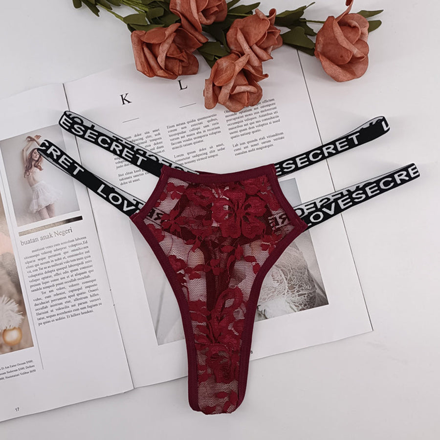 Double Straps Lace Panty Sheer Mesh LOVE SECRET Print Hipster Women Briefs