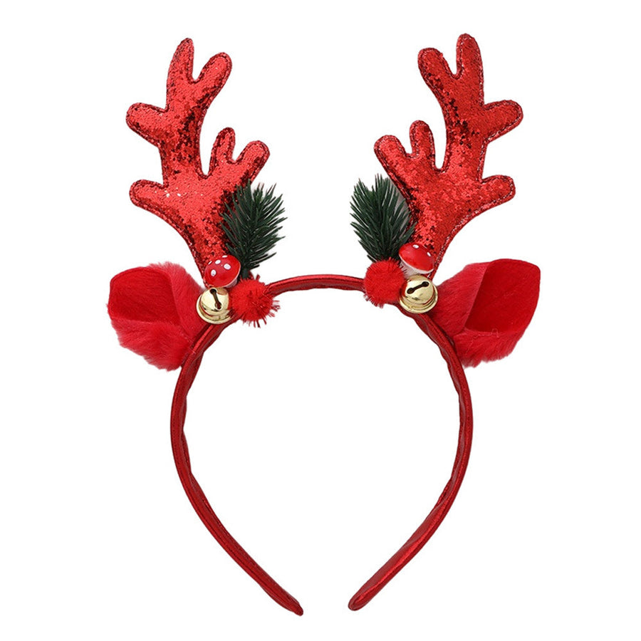 Elk Antlers Headband Sequins Reindeer Ears Hair Hoop with Bell for Christmas