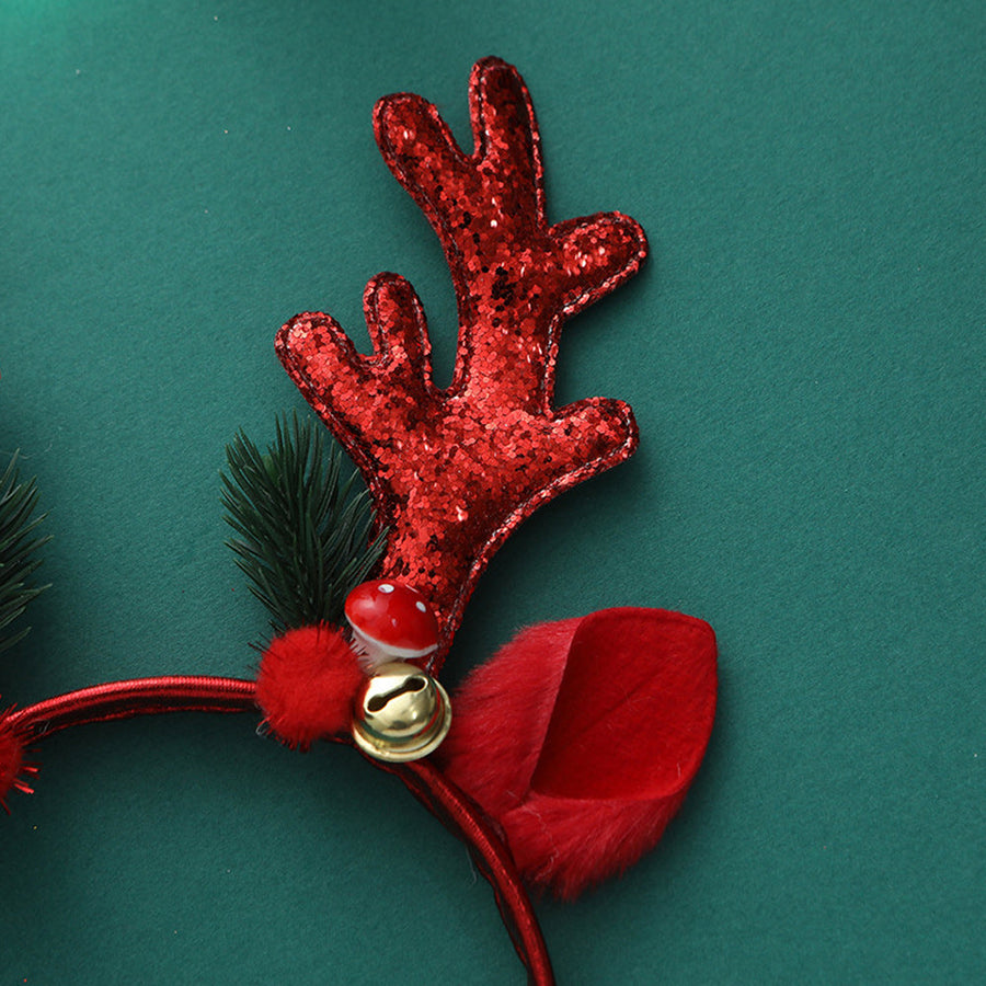 Elk Antlers Headband Sequins Reindeer Ears Hair Hoop with Bell for Christmas