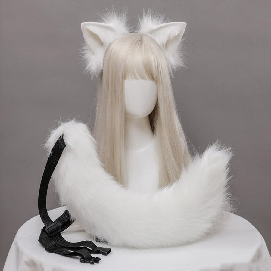 Sexy Fox Cosplay Outfit Anime Animal Costume Two Piece White Rib Knit Lingerie Set