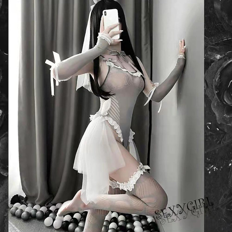 Lace Lingerie Set Bridal Mesh Teddy Bodysuit Sexy Cosplay Nightwear