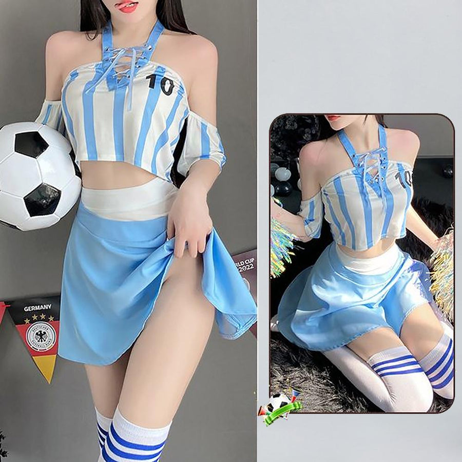 Sexy Cheerleader Costume Lace Up V Neck Football Girl Cosplay Outfit for Adult