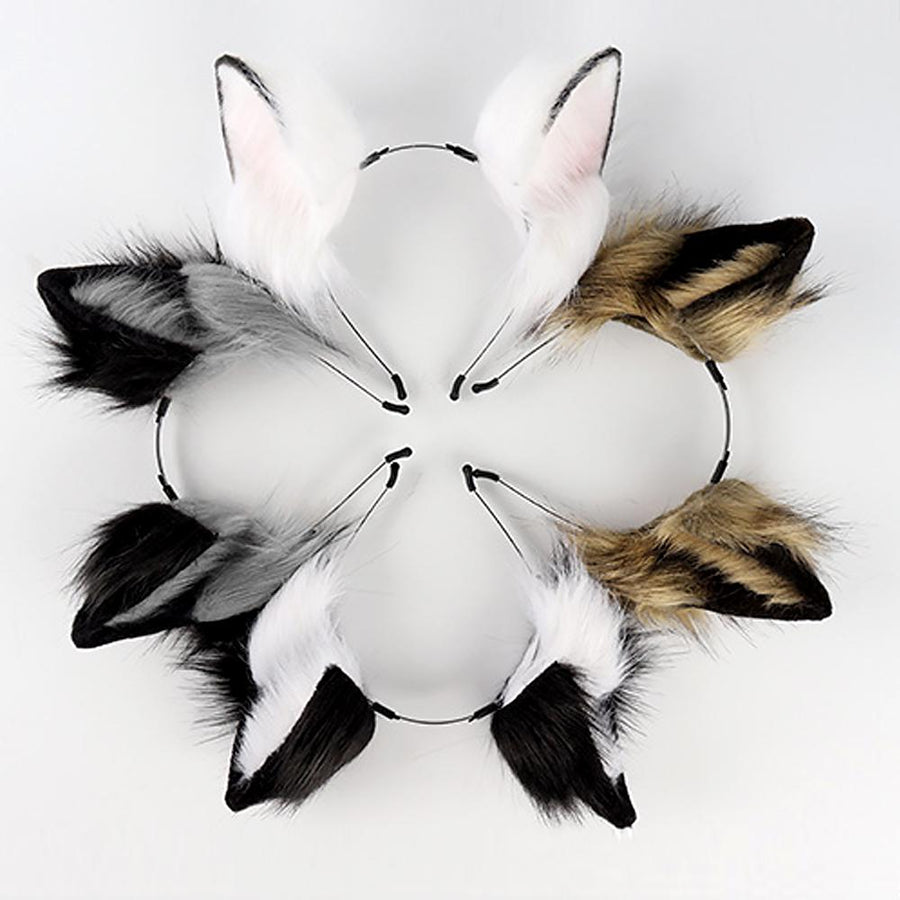 Fox Cat Ears Hair Headband Long Fur Animal Wolf Cosplay Party Headwear