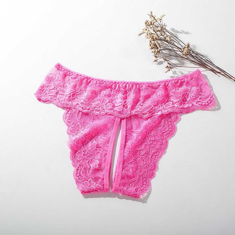 Lace Crotchless Panty Plus Size Ruffled Waistband Hipster Underwear