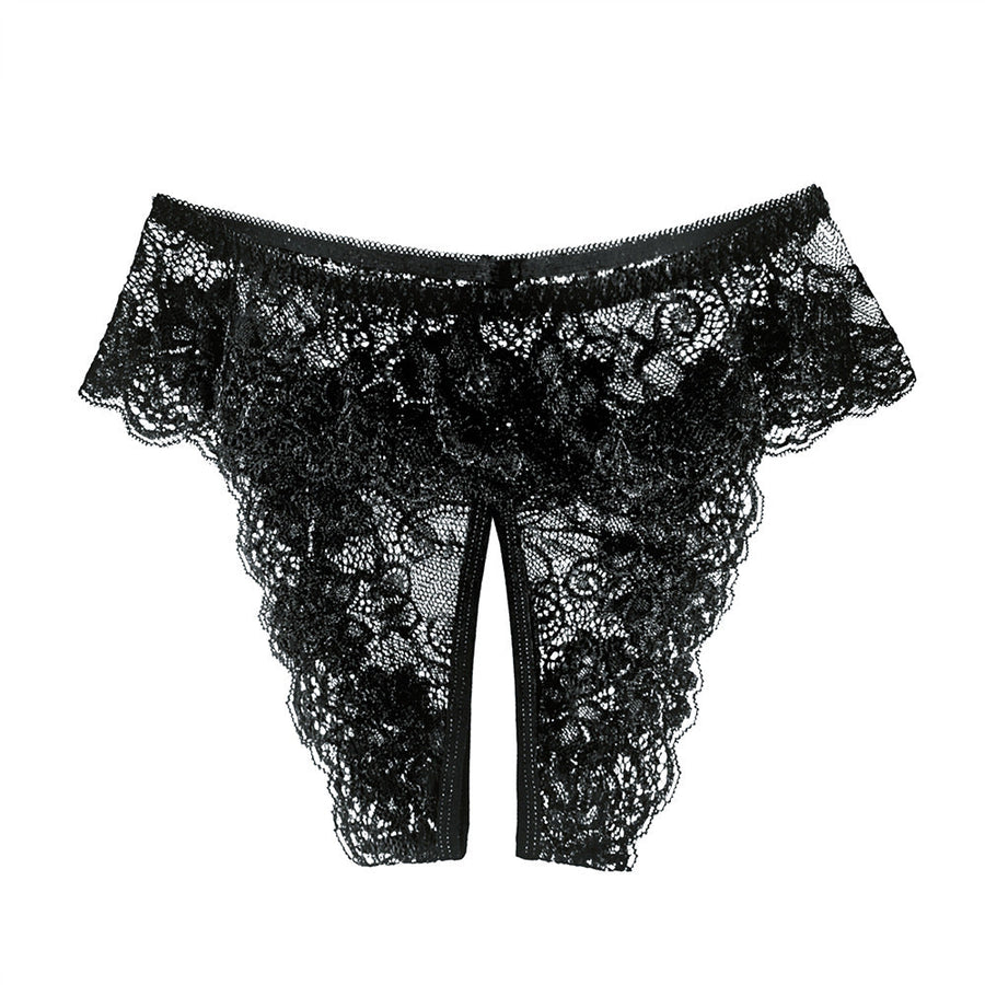 Lace Crotchless Panty Plus Size Ruffled Waistband Hipster Underwear