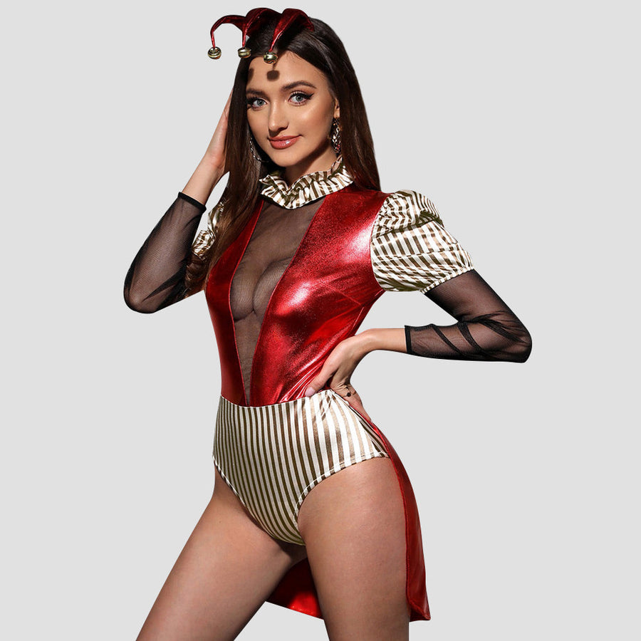 Sexy Jester Costume Adult Circus Clown Cosplay Outfits Joker Villain Romper