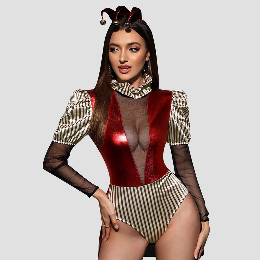 Sexy Jester Costume Adult Circus Clown Cosplay Outfits Joker Villain Romper