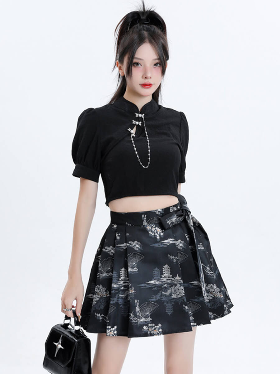 Vintage Pleated Mini Skirt Set