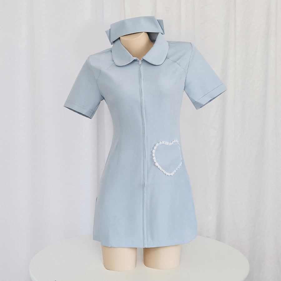 Yomorio Plus Size Nurse Cosplay Costume White Zip Front Nurse Dress Uniform