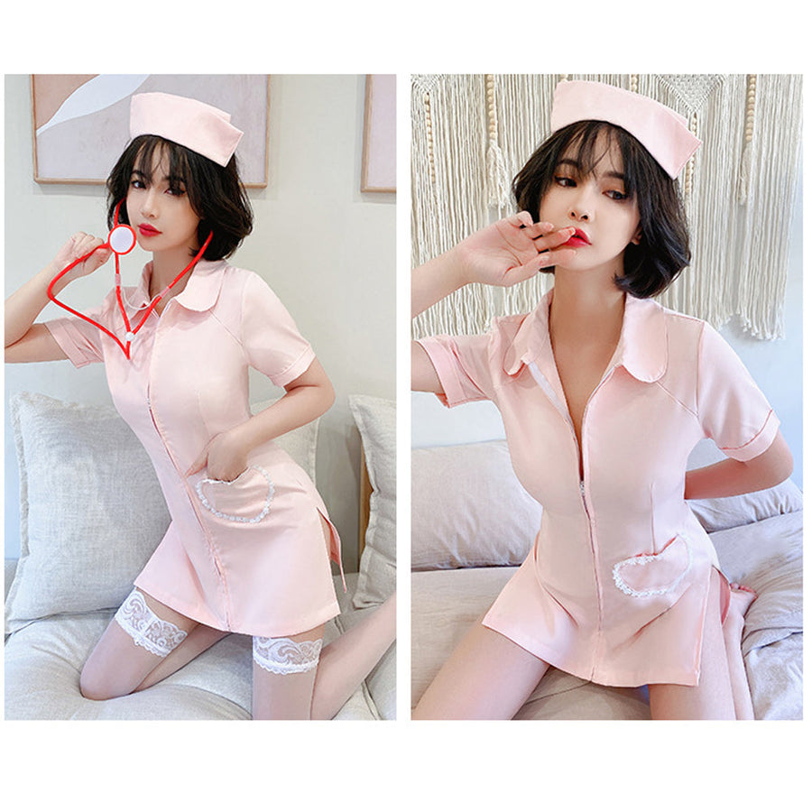 Yomorio Plus Size Nurse Cosplay Costume White Zip Front Nurse Dress Uniform