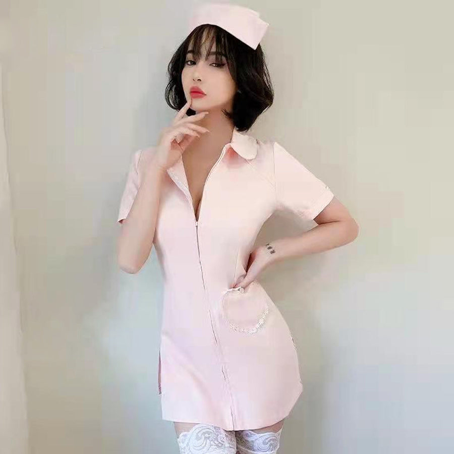 Yomorio Plus Size Nurse Cosplay Costume White Zip Front Nurse Dress Uniform