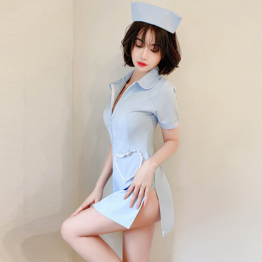 Yomorio Plus Size Nurse Cosplay Costume White Zip Front Nurse Dress Uniform