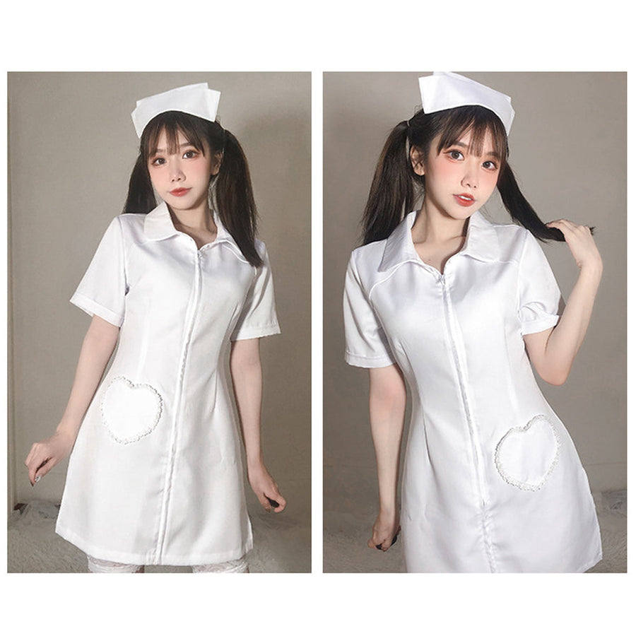 Yomorio Plus Size Nurse Cosplay Costume White Zip Front Nurse Dress Uniform