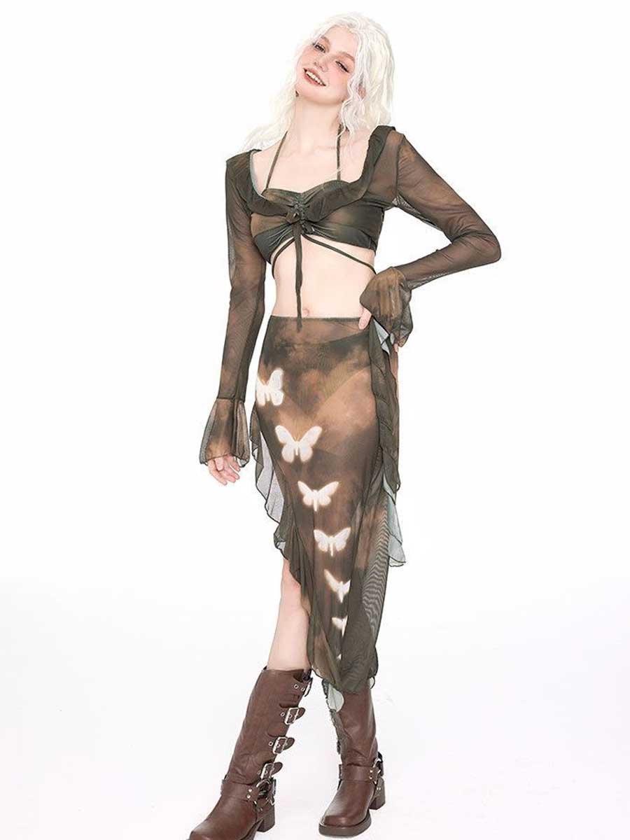 4 Piece Butterfly Print Bathing Suit