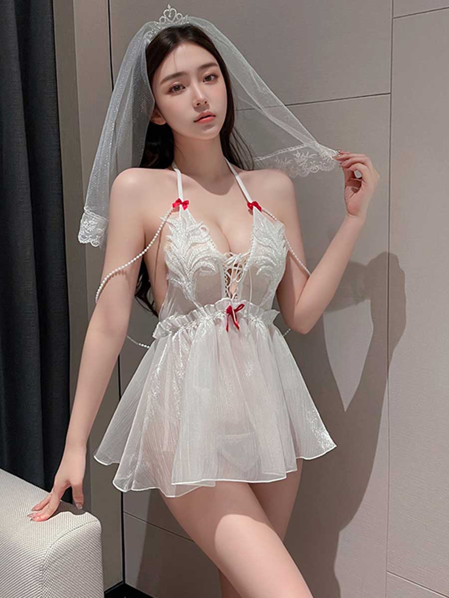 Sequins Appliques Wedding Lingerie Dress