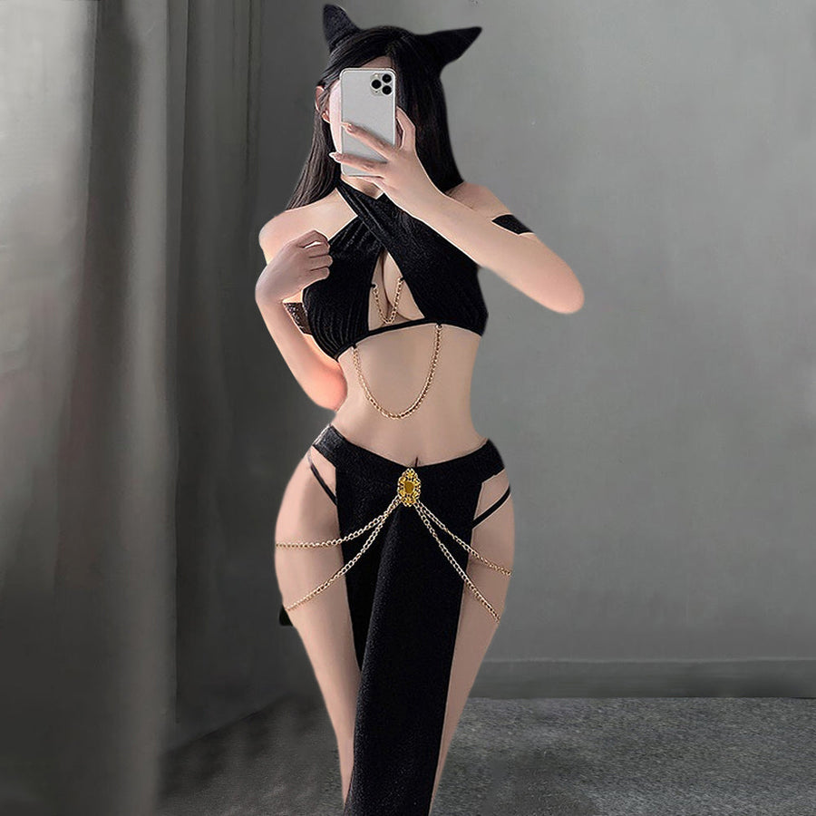 Yomorio Sexy Cosplay Lingerie Set Glitter Cat Costume Anime Egyptian Anubis Mummy Lingerie