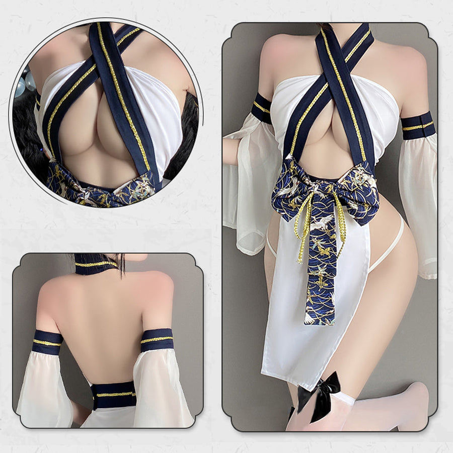 Yomorio Sexy Kimono Lingerie Costume Japanese Anime Cosplay Underwear 4 Pieces Roleplay Outfits