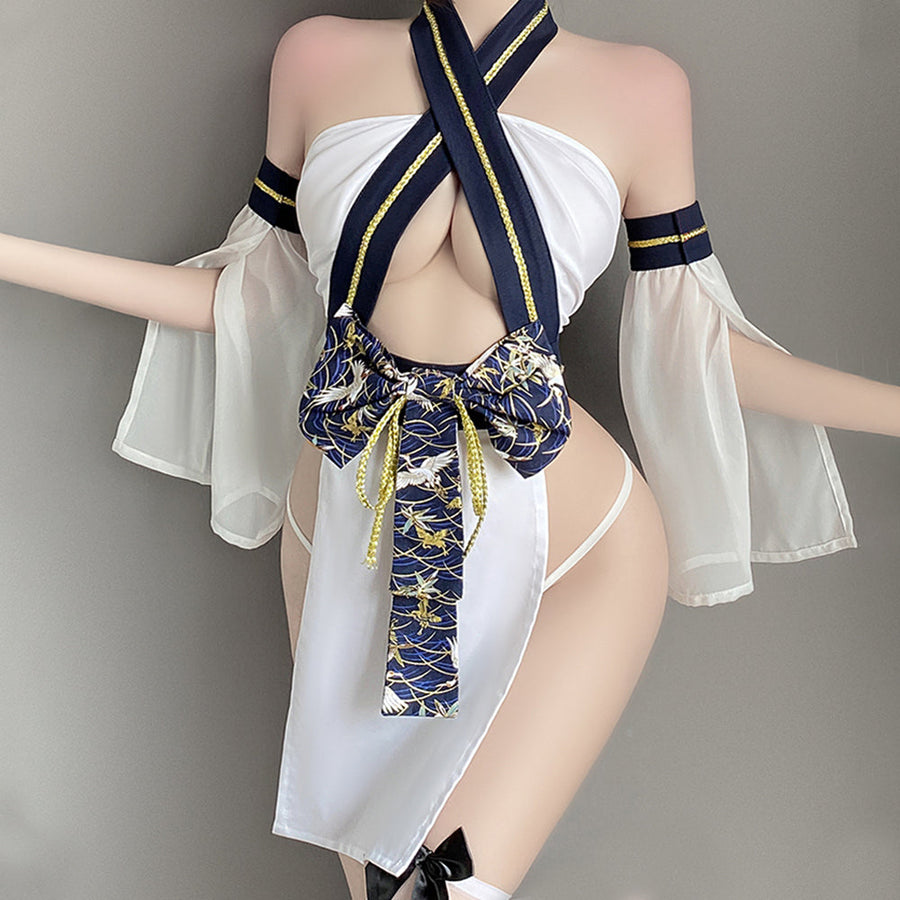 Yomorio Sexy Kimono Lingerie Costume Japanese Anime Cosplay Underwear 4 Pieces Roleplay Outfits