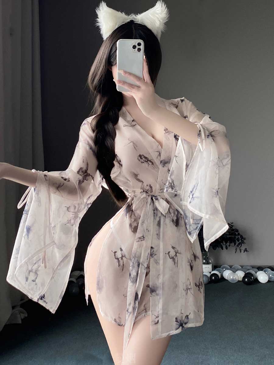 Butterfly Print Kimono Style Robe