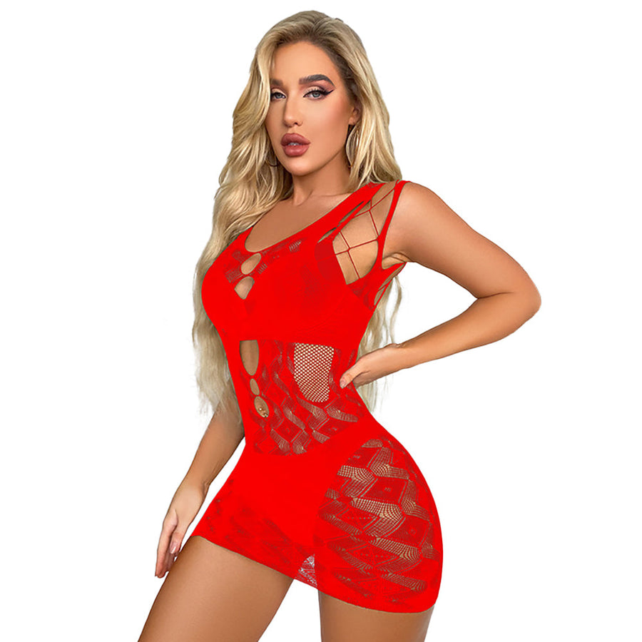 Sexy Lace Bodycon Dress Cut Out Sleeveless Mini Dress Mesh Babydoll Lingerie