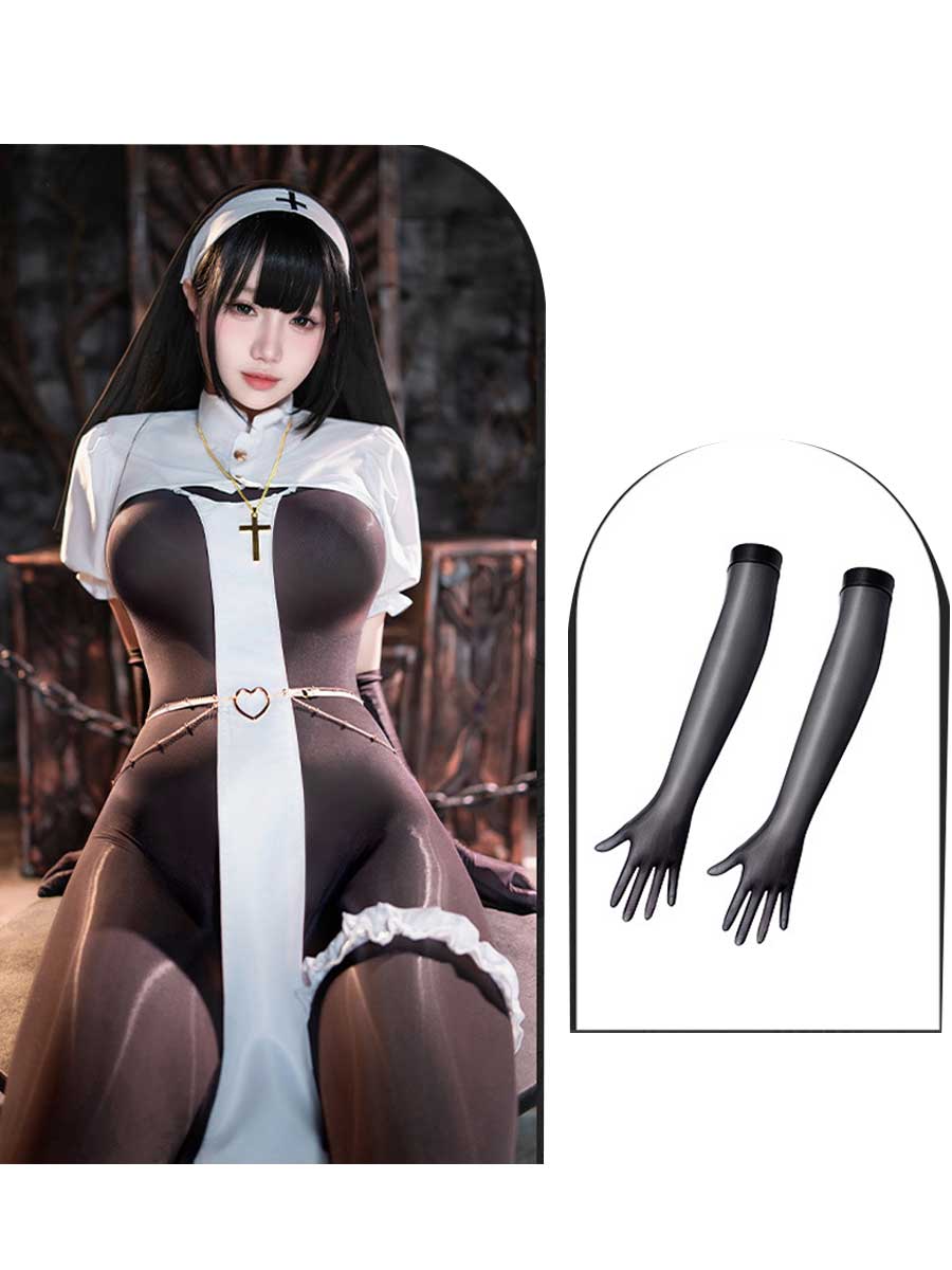 Sexy Nun Open Crotch Bodystocking Set