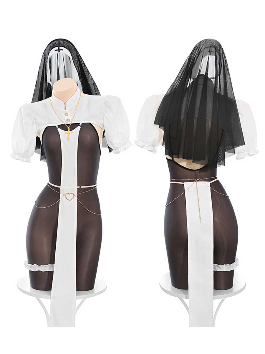 Sexy Nun Open Crotch Bodystocking Set