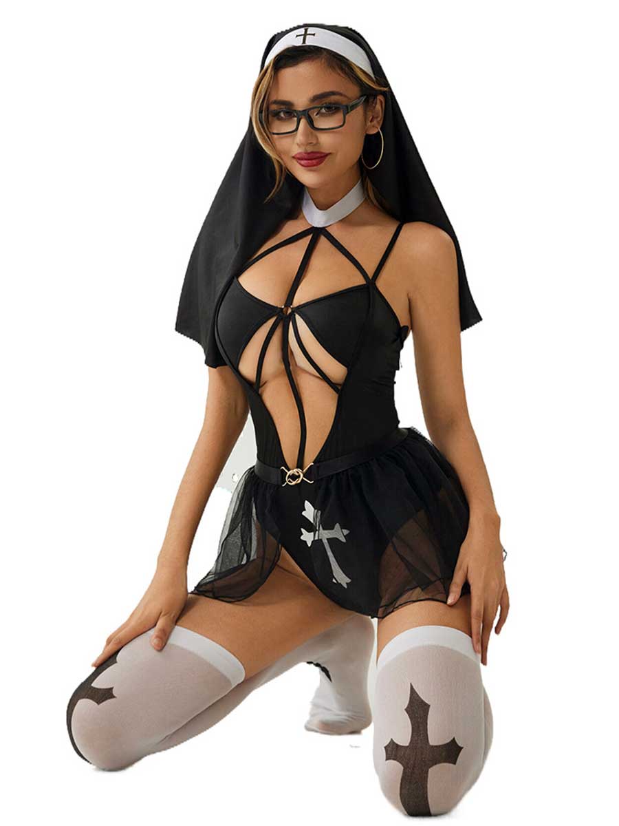 Hot Nun Habit Cosplay Teddy Lingerie