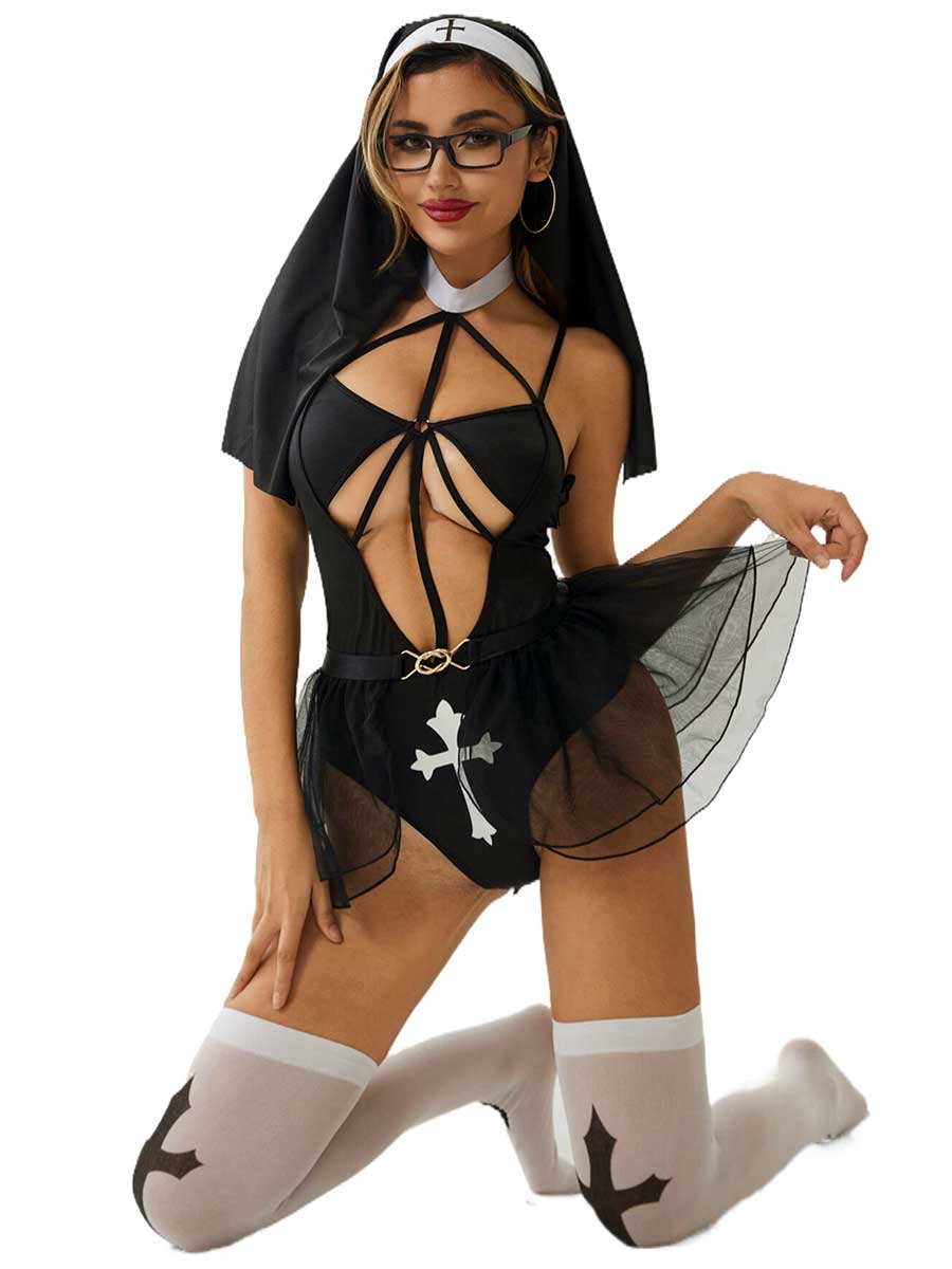 Hot Nun Habit Cosplay Teddy Lingerie