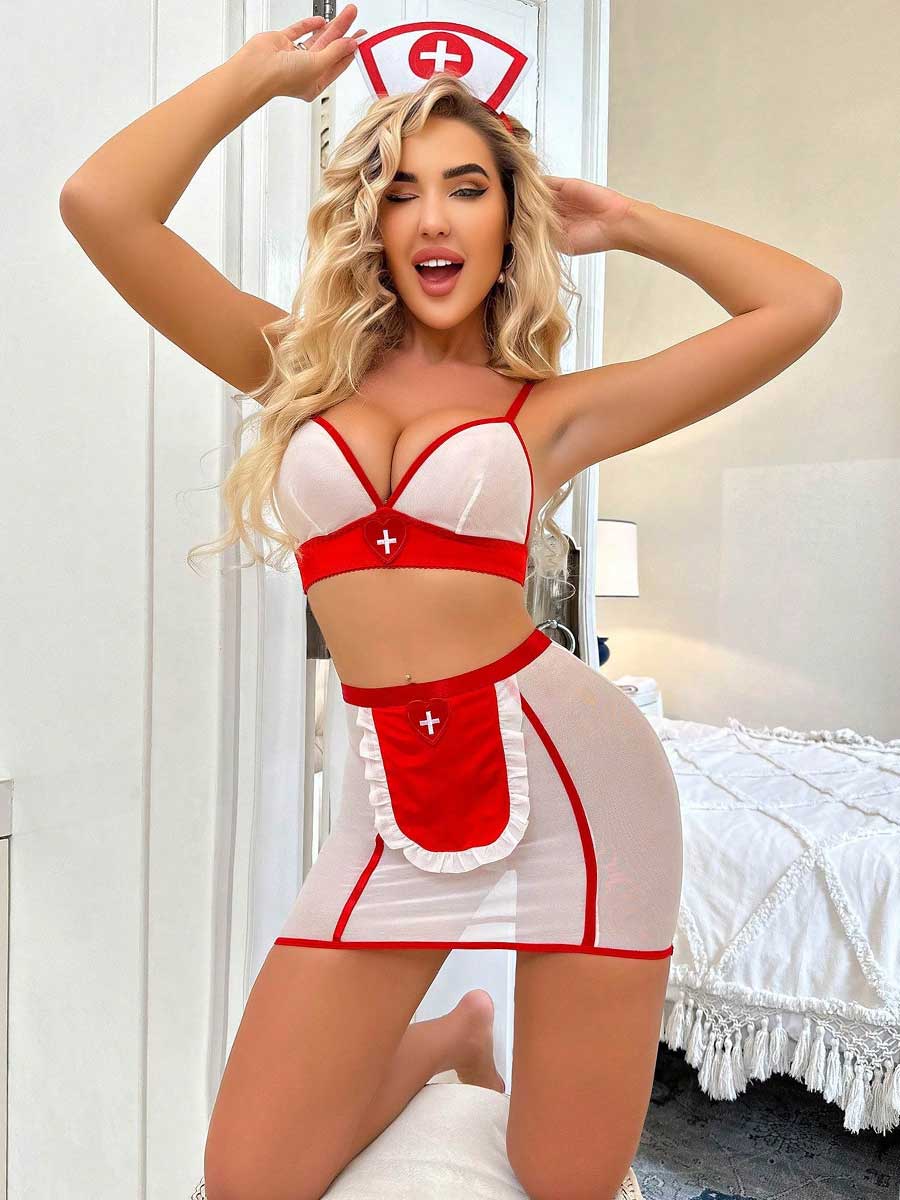 Sexy Nurse Bra and Skirt Set