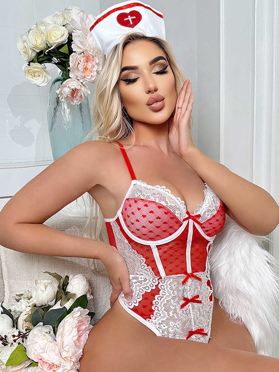 Sexy Lace Nurse Teddy Lingerie