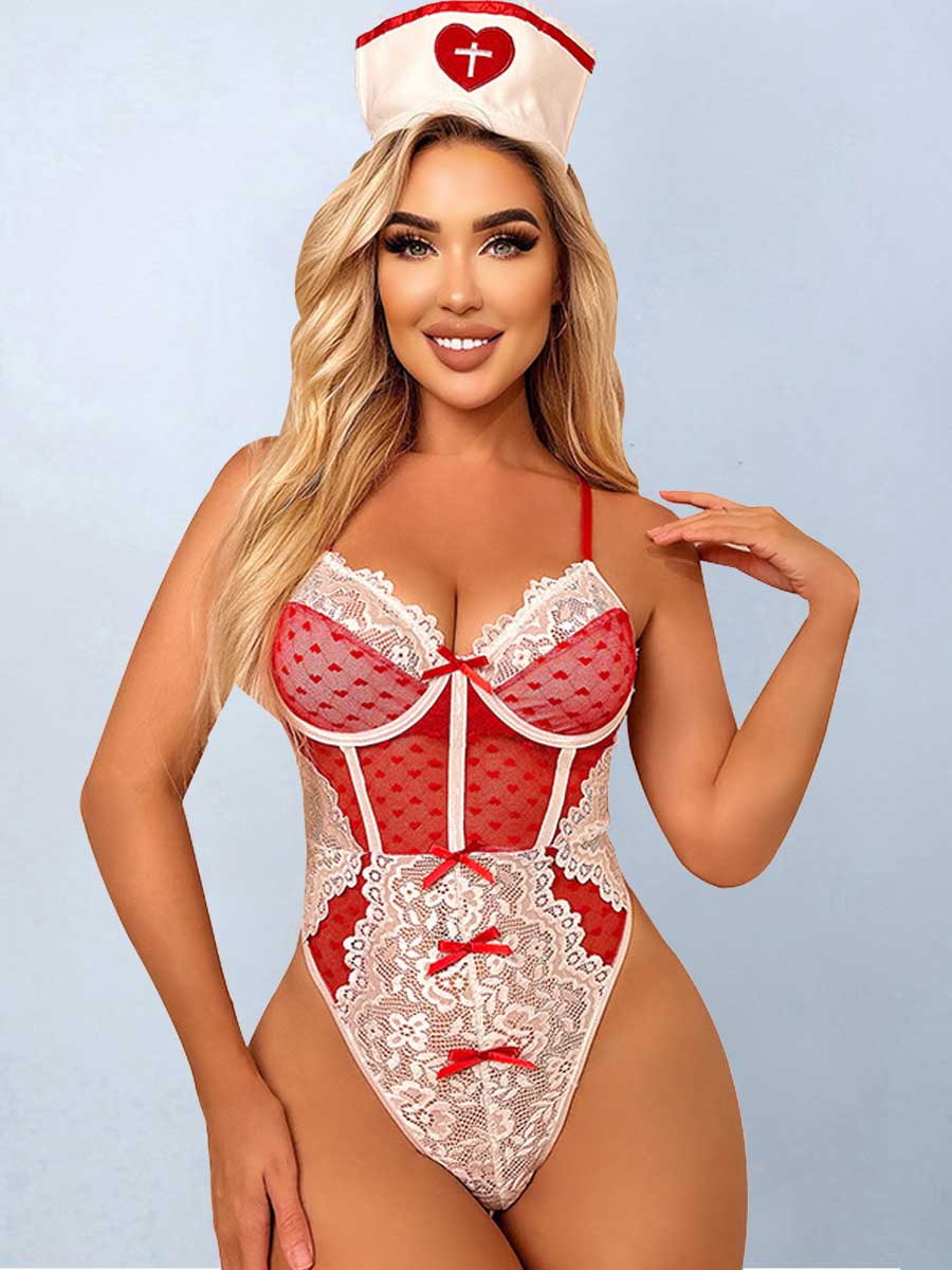 Sexy Lace Nurse Teddy Lingerie