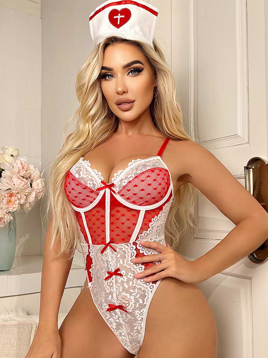 Sexy Lace Nurse Teddy Lingerie