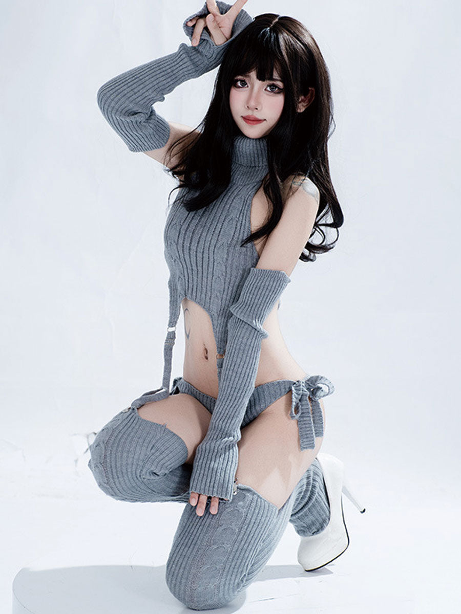 Rib Knit Cosplay Lingerie Set