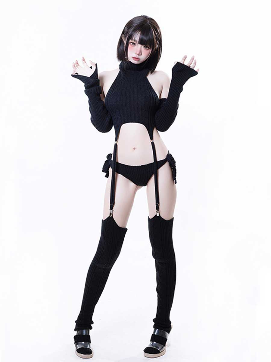 Rib Knit Cosplay Lingerie Set