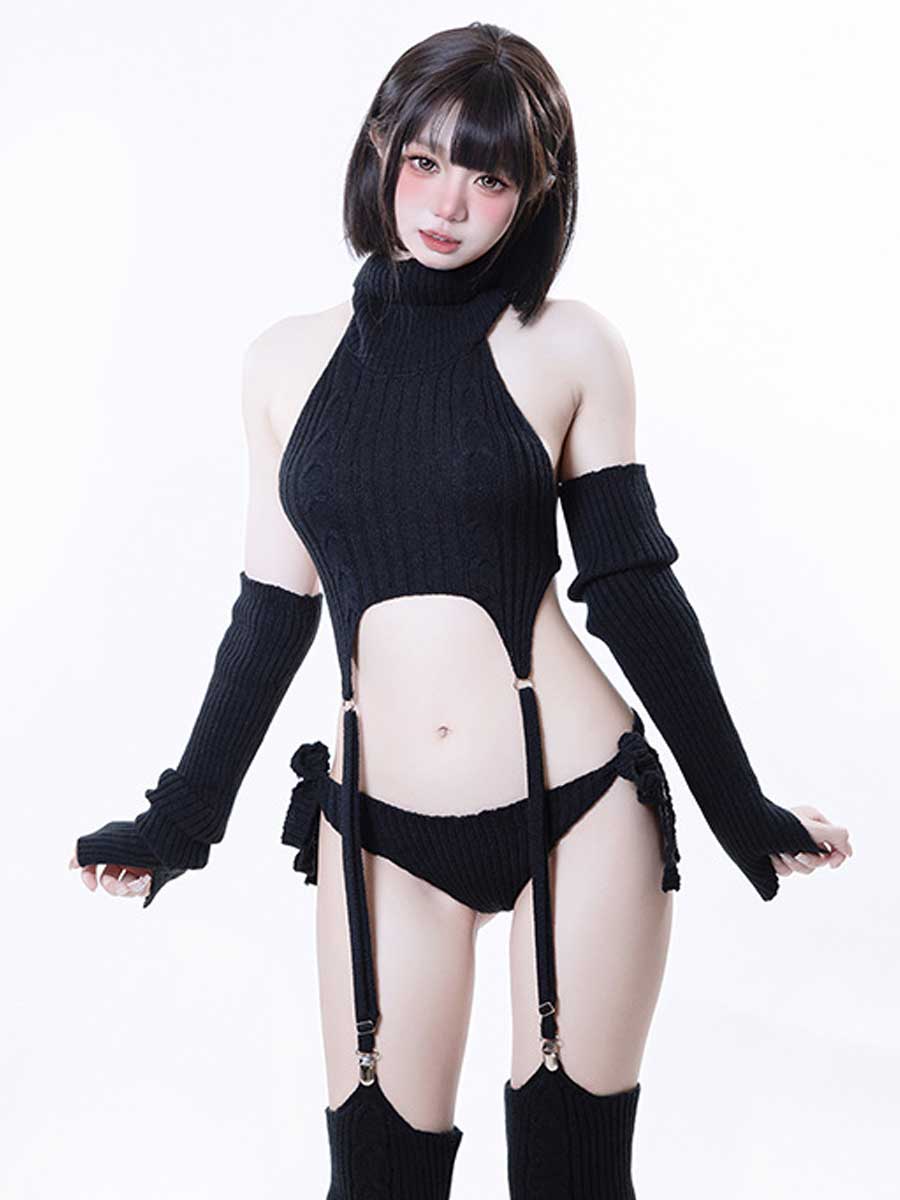 Rib Knit Cosplay Lingerie Set