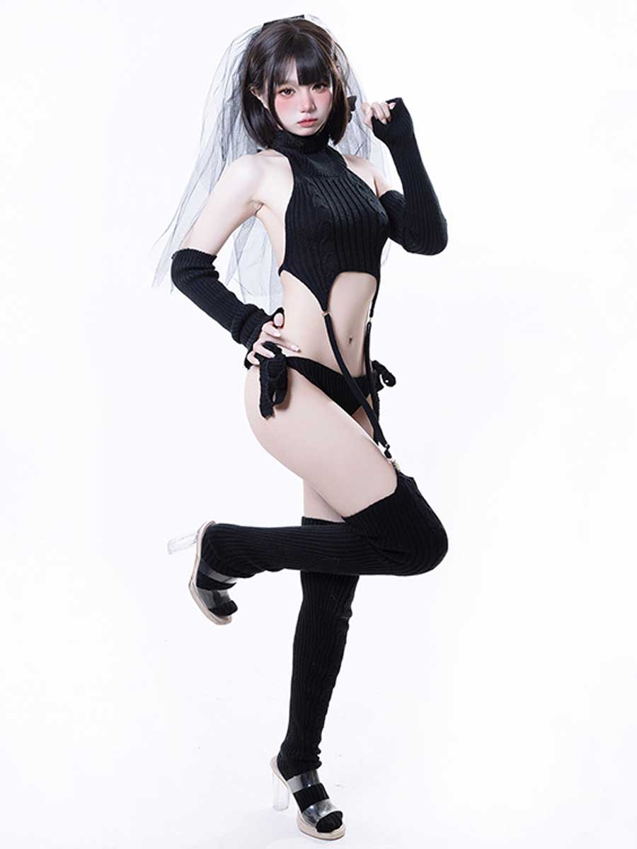 Rib Knit Cosplay Lingerie Set